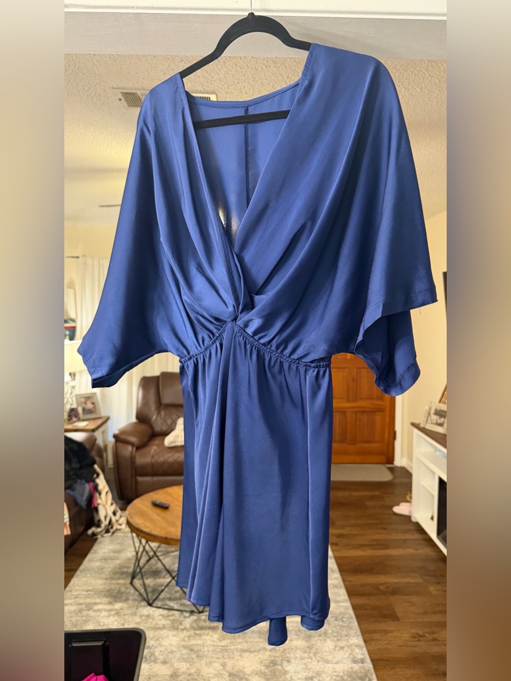 Elegant Royal Blue Mini Dress with Draped V-Neck